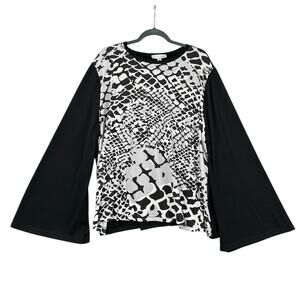 LUUKSE Black And White Abstract Print Bell Sleeves Long‎ Sleeve Top Extra Large